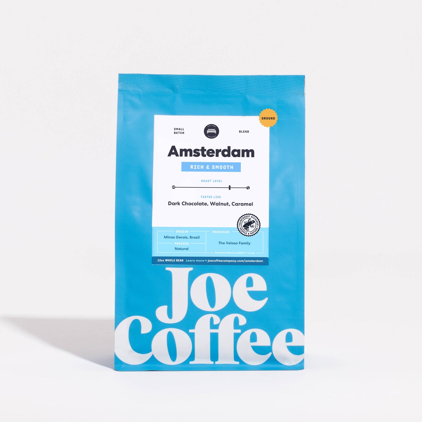 Amsterdam Medium/Dark Roast Coffee, 12 oz, Kosher, Rainforest Alliance Certified, NYC Roaster: 12 oz Whole Bean