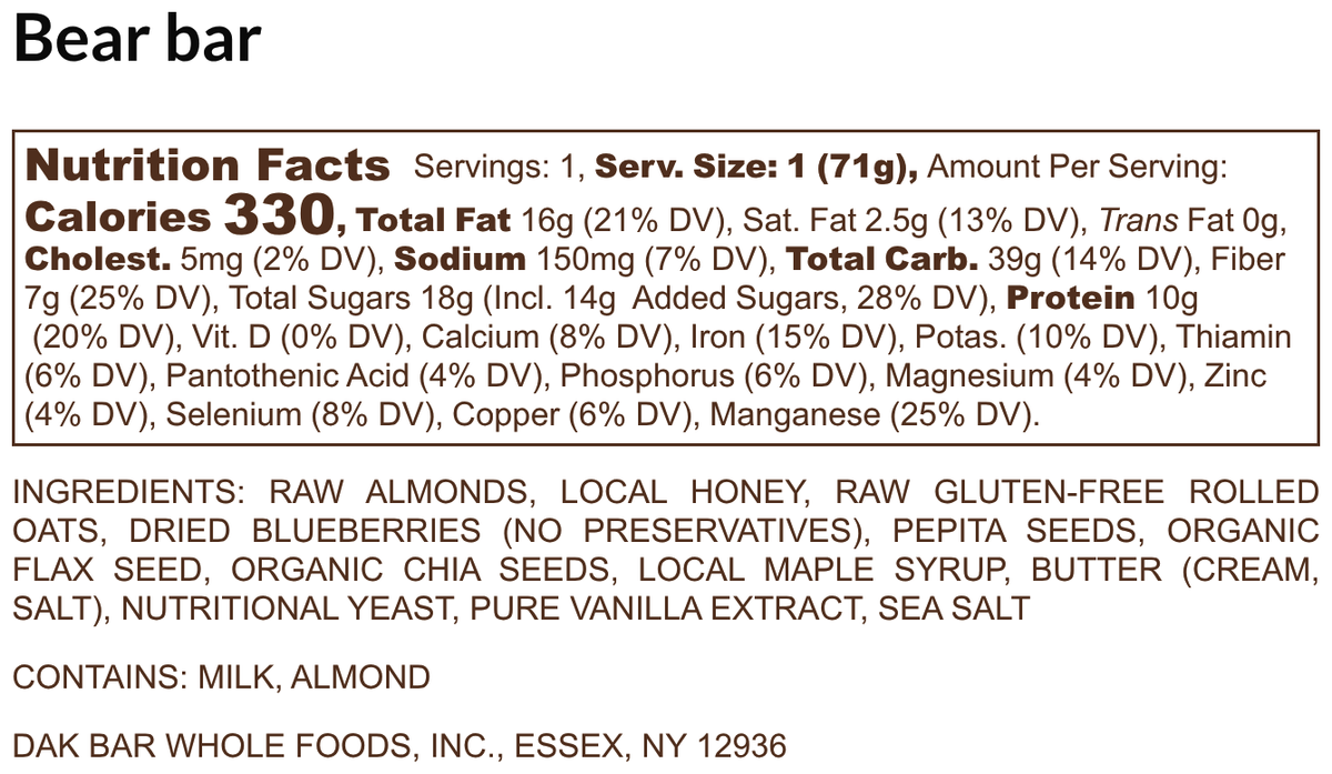 X-TRA Bear Bar - Almonds, Blueberries & Maple Syrup Snack Bar