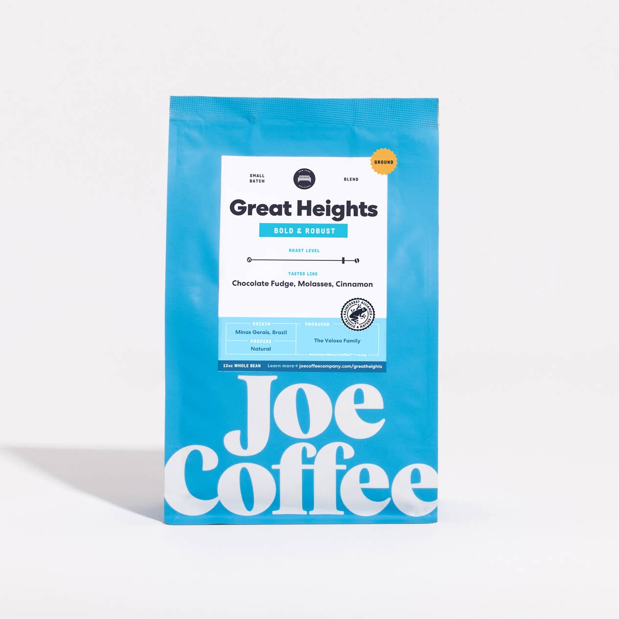 Great Heights Medium/Dark Roast Coffee, 12 oz, Kosher, Rainforest Alliance Certified, NYC Roaster: Whole Bean