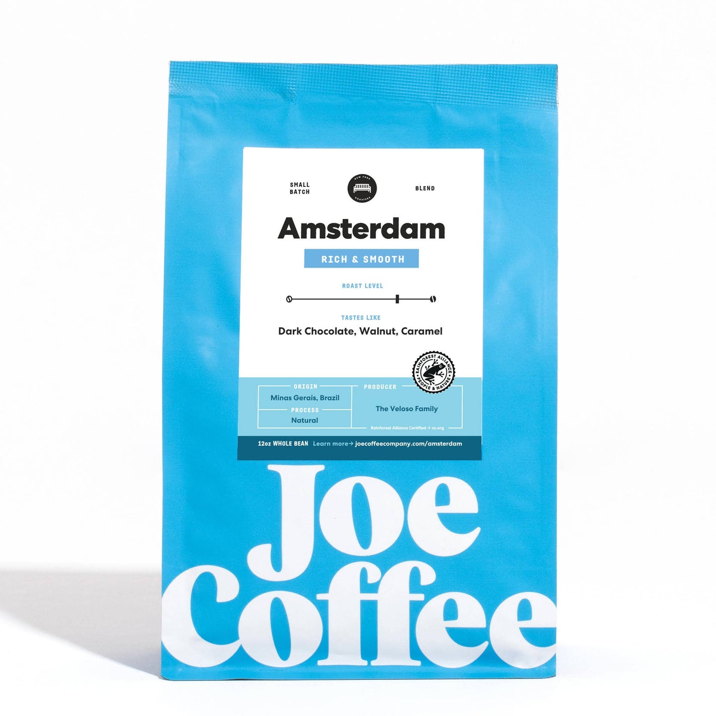 Amsterdam Medium/Dark Roast Coffee, 12 oz, Kosher, Rainforest Alliance Certified, NYC Roaster: 12 oz Whole Bean