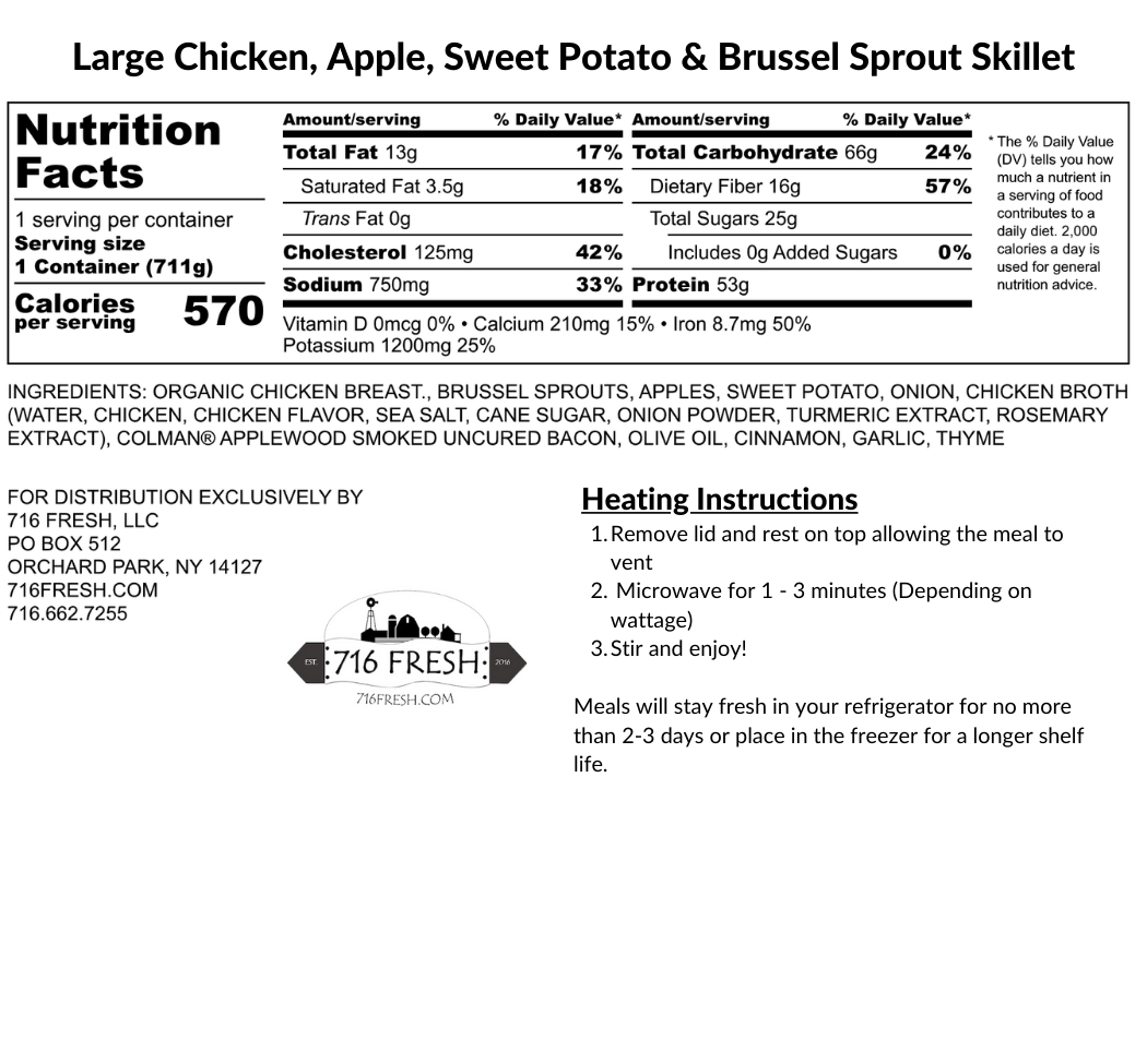 Large Chicken, Apple, Sweet Potato and Brussel Sprout Skillet, GF, DF