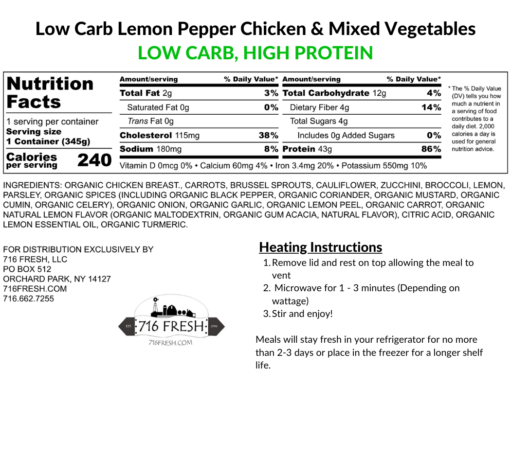 Low Carb Lemon Pepper Chicken & Mixed Vegetables, GF