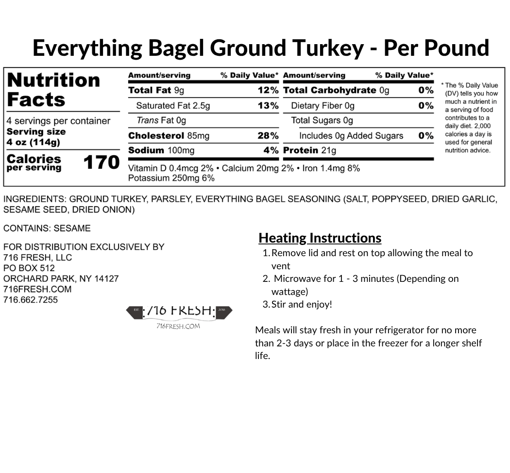 Everything Bagel Ground Turkey- Per Pound, GF, DF, K