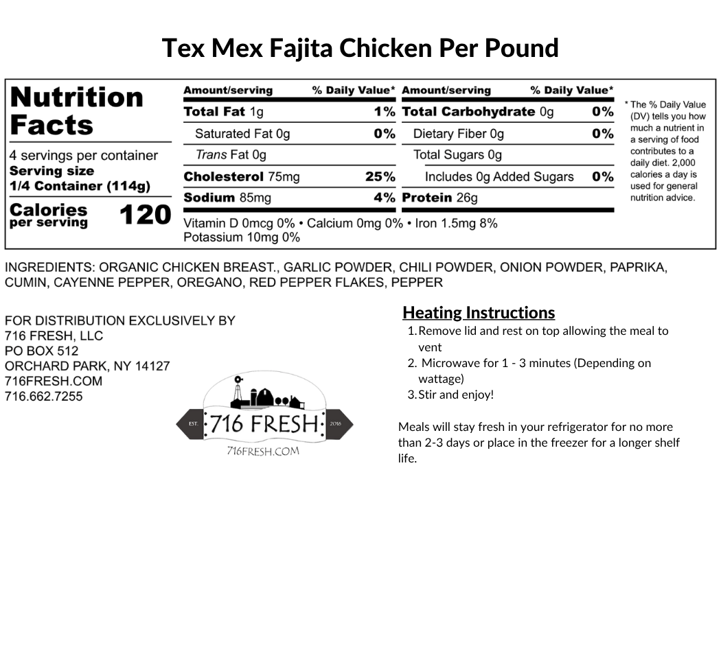Tex Mex Fajita Chicken Per Pound, GF, DF, K