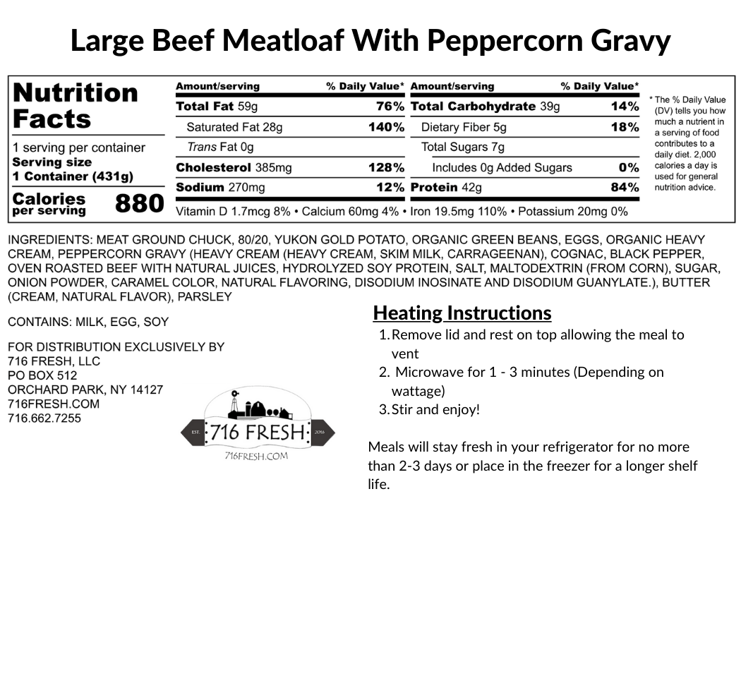 Large Beef Meatloaf with Peppercorn Gravy, GF