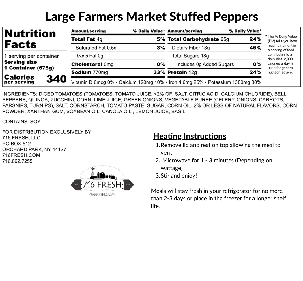 Large Farmers Market Stuffed Peppers, GF, DF, V, VG