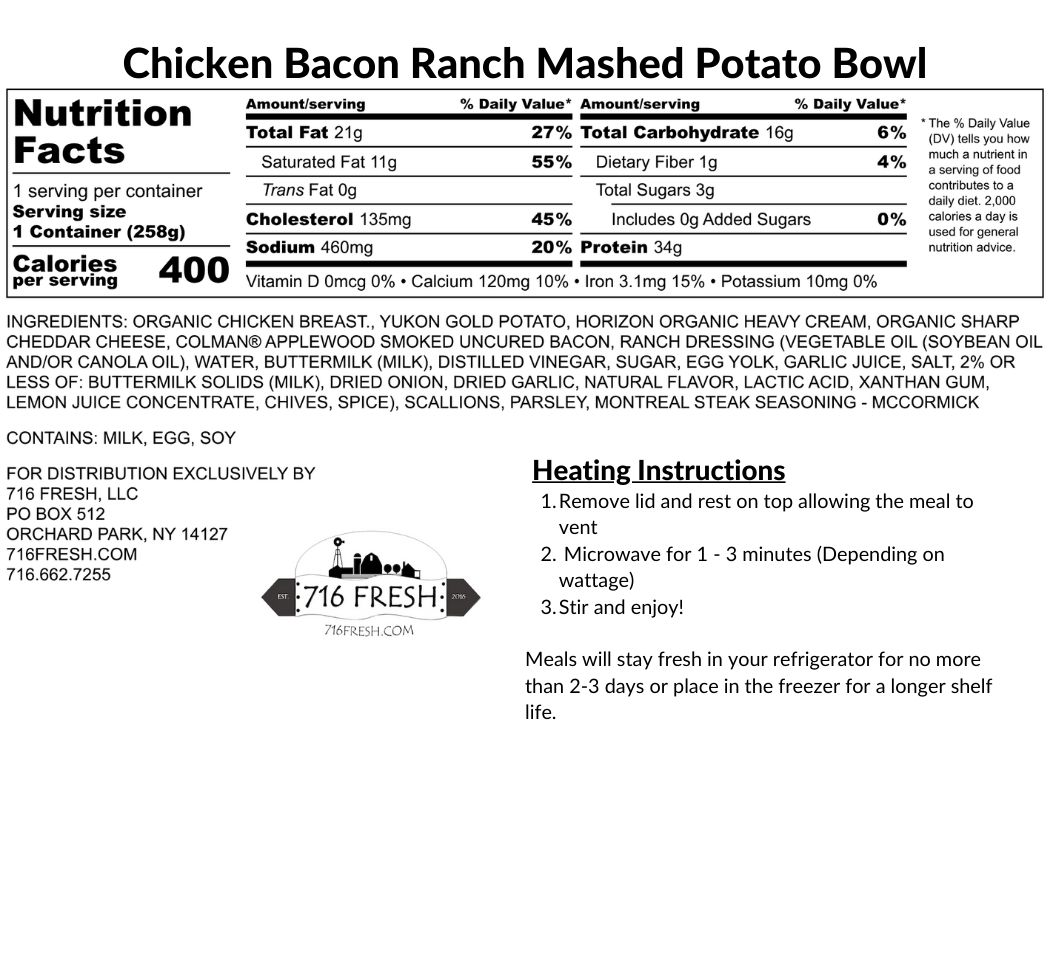 Chicken Bacon Ranch Mashed Potato Bowl, GF