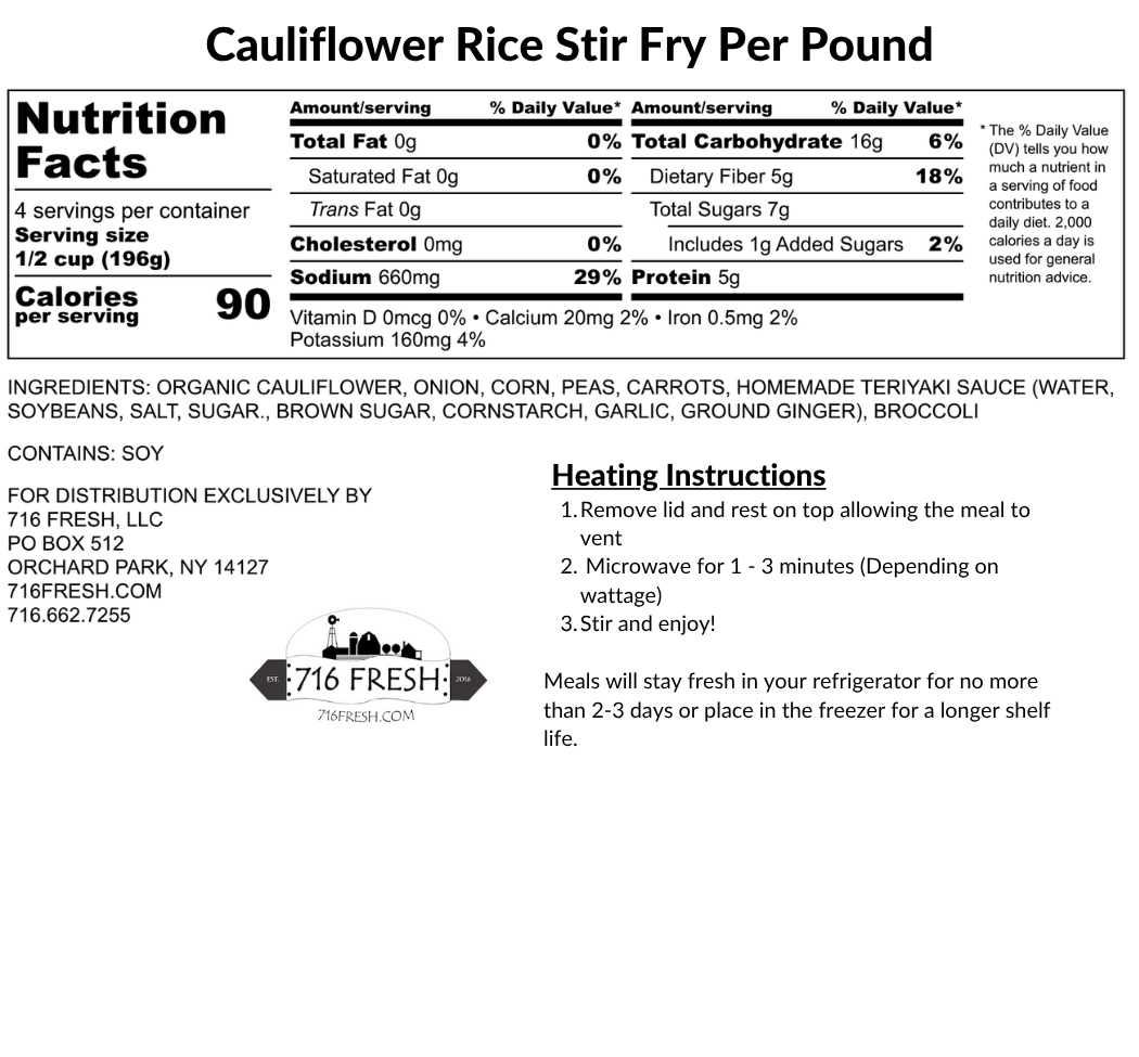 Cauliflower Rice Stir Fry Per Pound- GF, DF