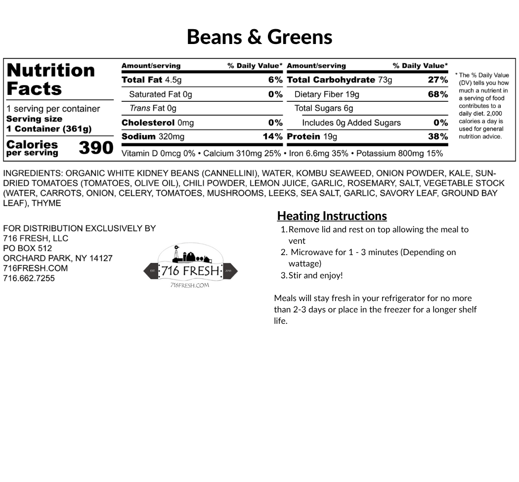 Beans & Greens, GF, DF, V, VG