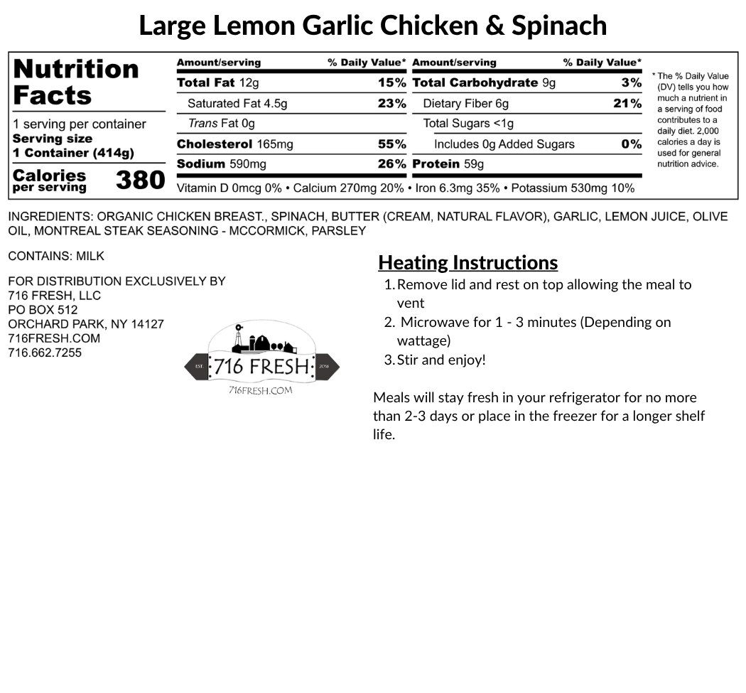 Large Low Carb Lemon Garlic Chicken, GF