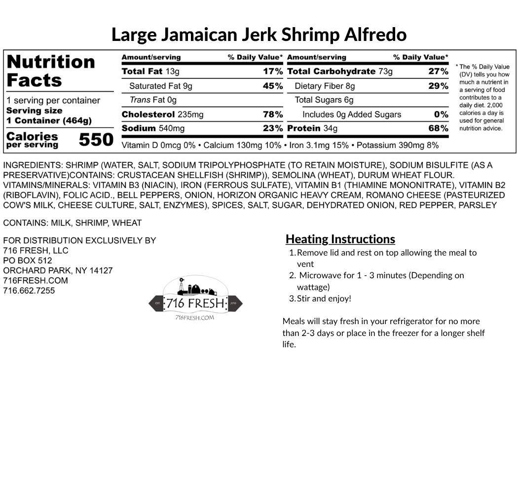 Large Jamaican Jerk Shrimp Alfredo