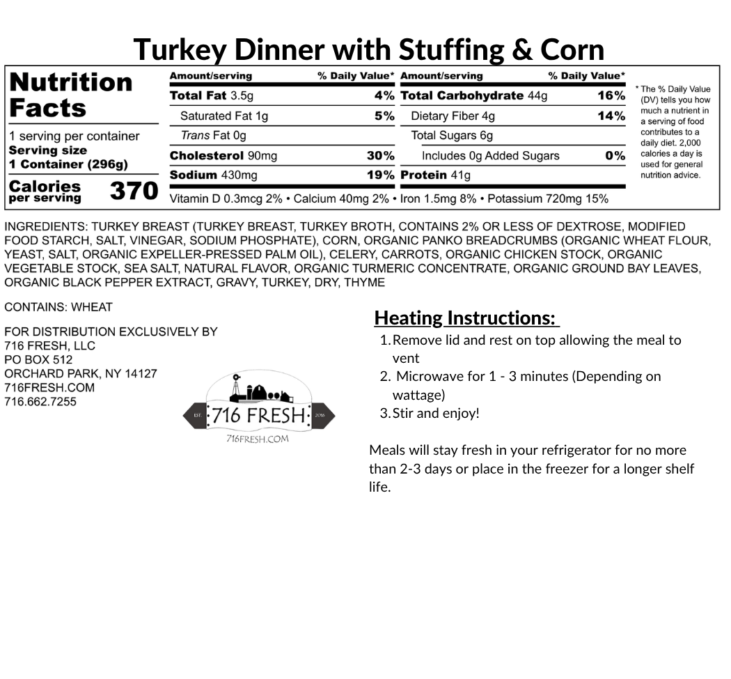 Turkey Dinner with Stuffing & Corn, DF