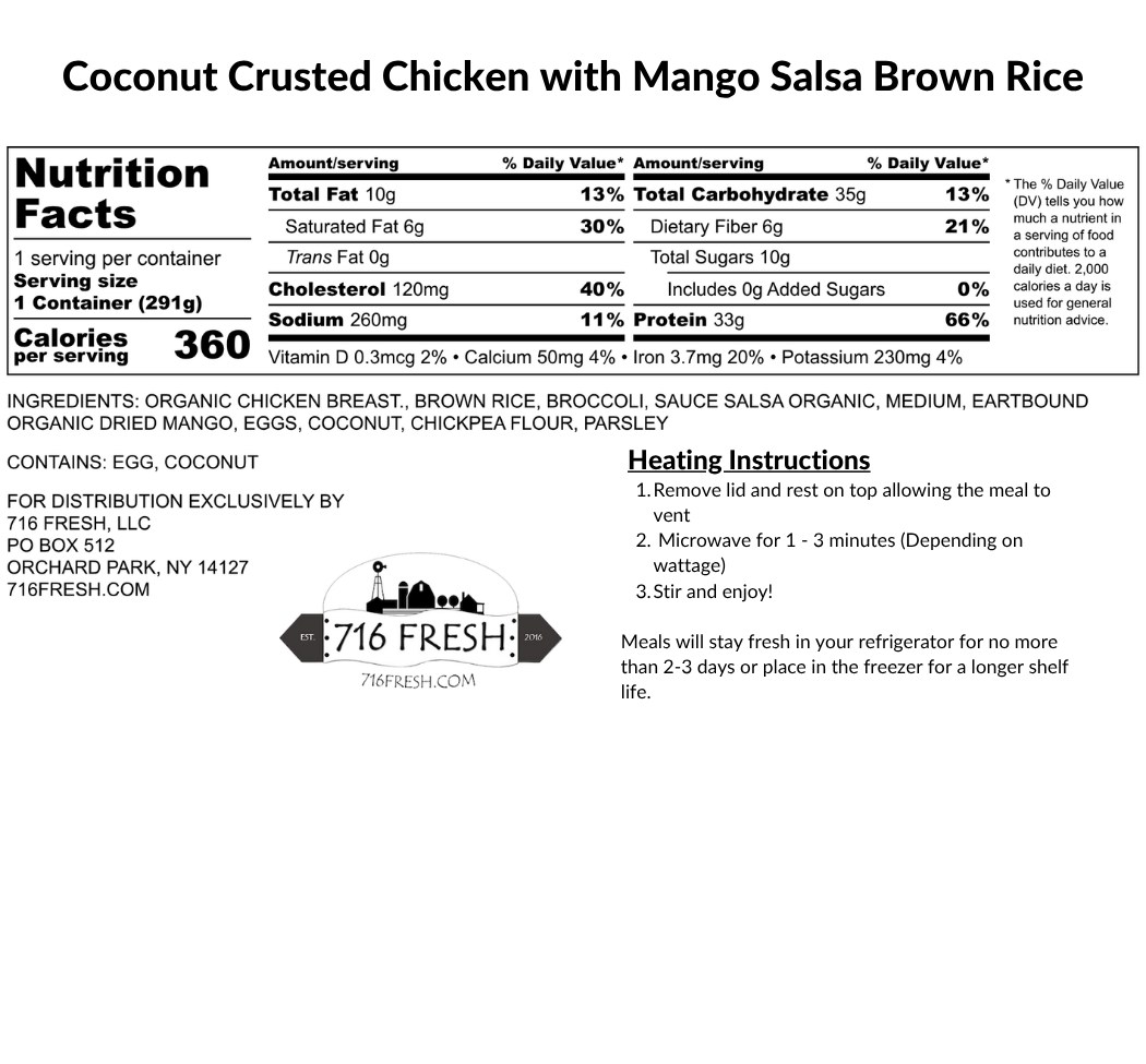 Coconut Crusted Chicken with Mango Salsa Brown Rice, GF, DF