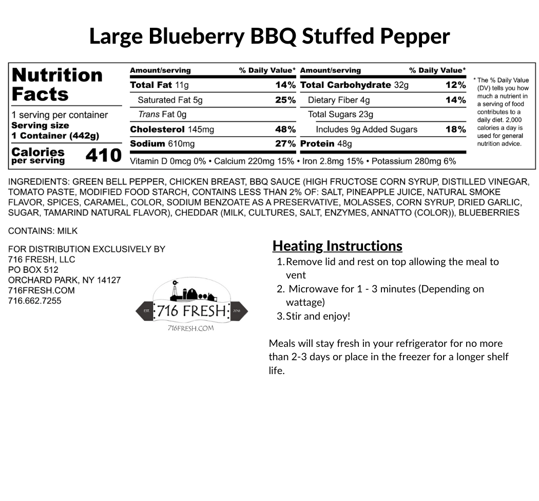 Large Blueberry BBQ Stuffed Pepper, GF
