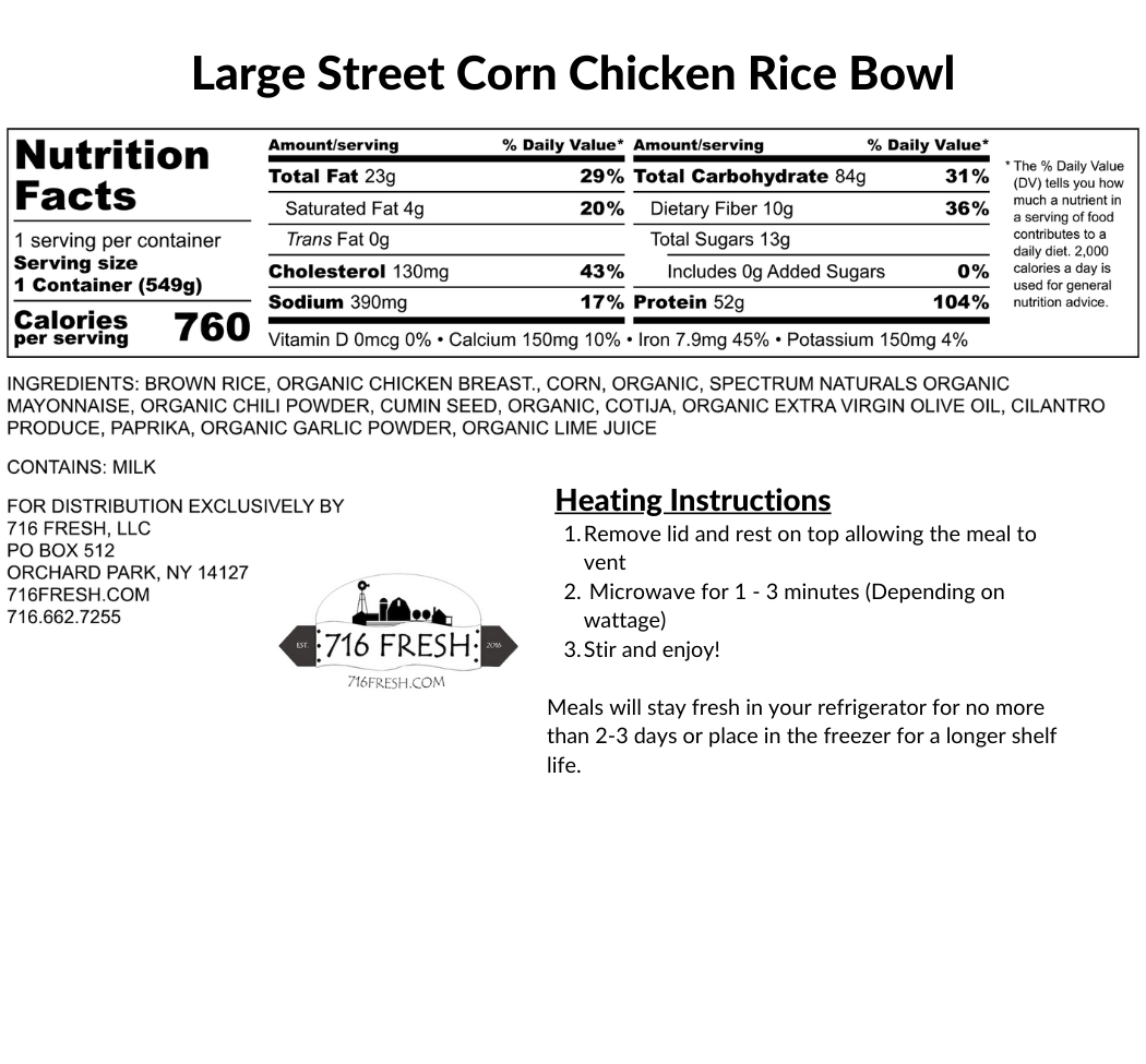 Large Street Corn Chicken Rice Bowl, GF