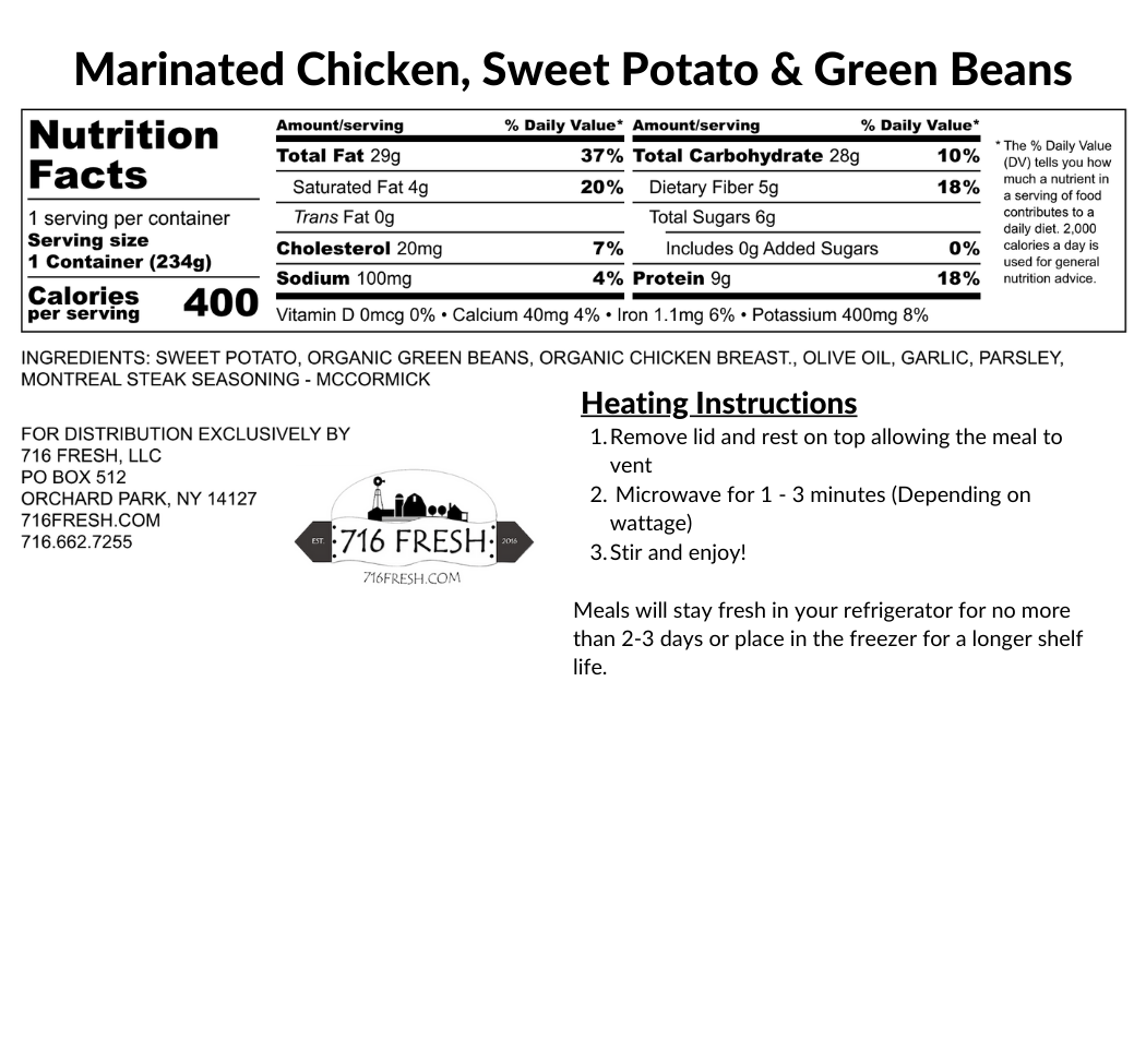 Marinated Chicken, Sweet Potato & Green Beans, GF, DF