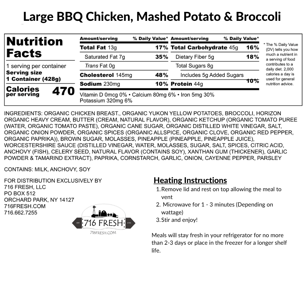 Large BBQ Chicken, Mashed Potatoes & Broccoli