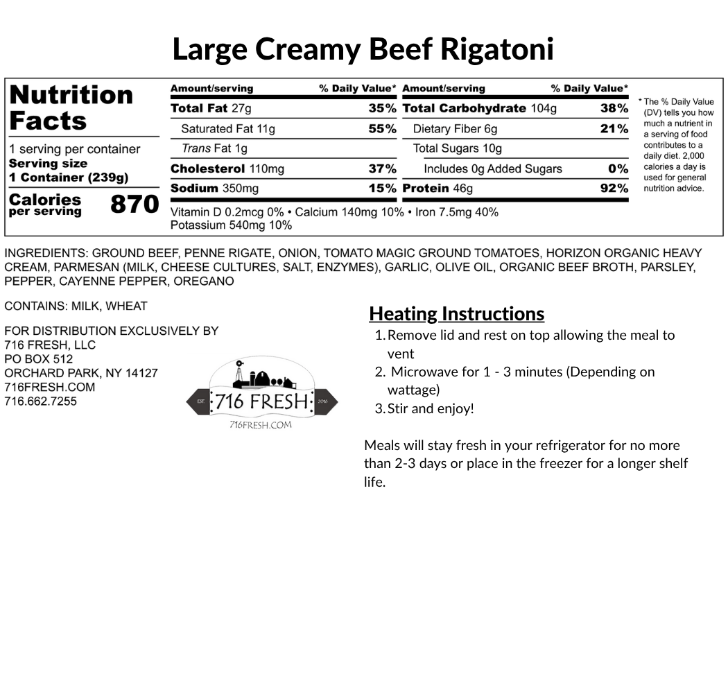 Large Creamy Beef Rigatoni