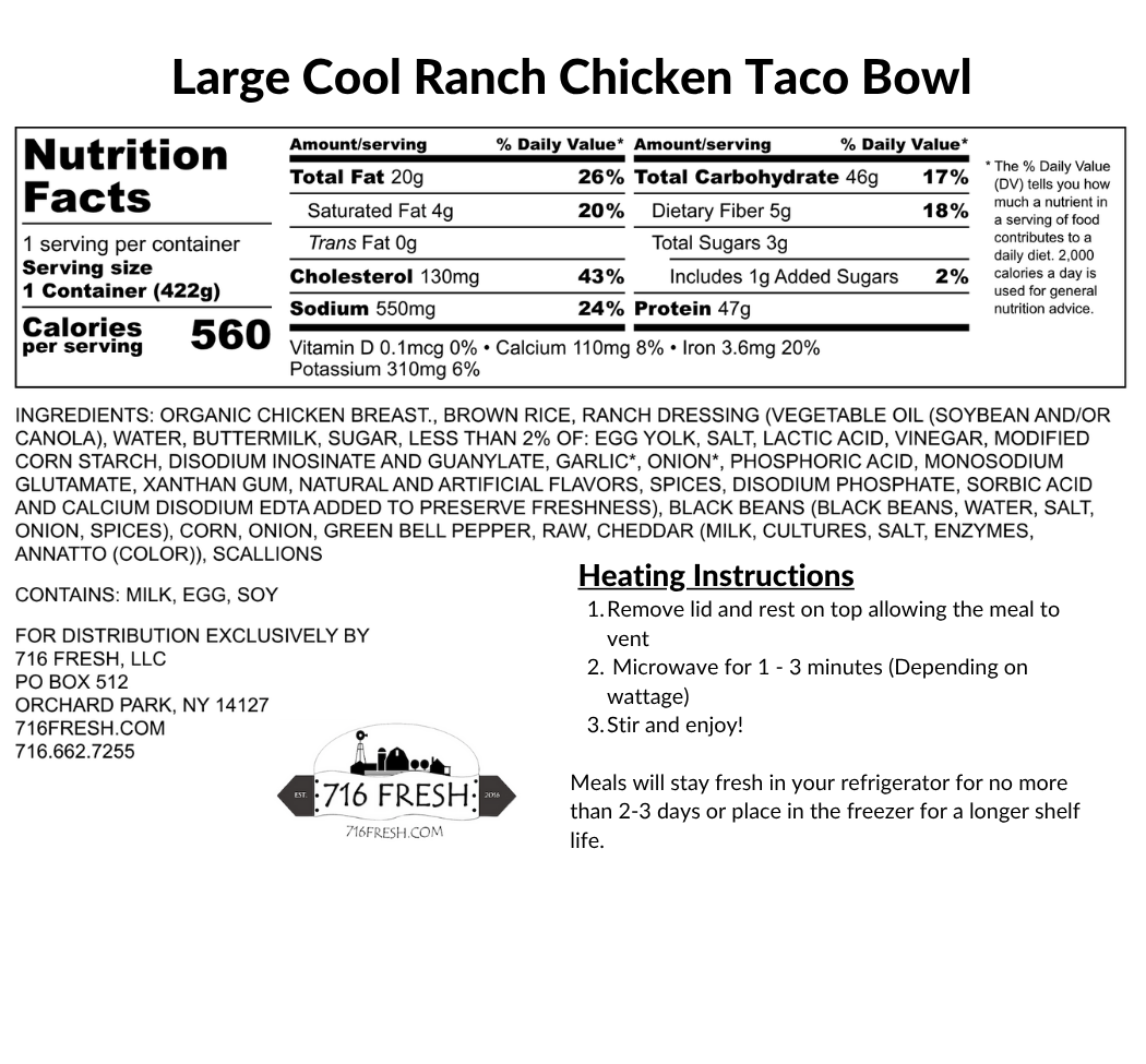 Large Cool Ranch Chicken Taco Bowl