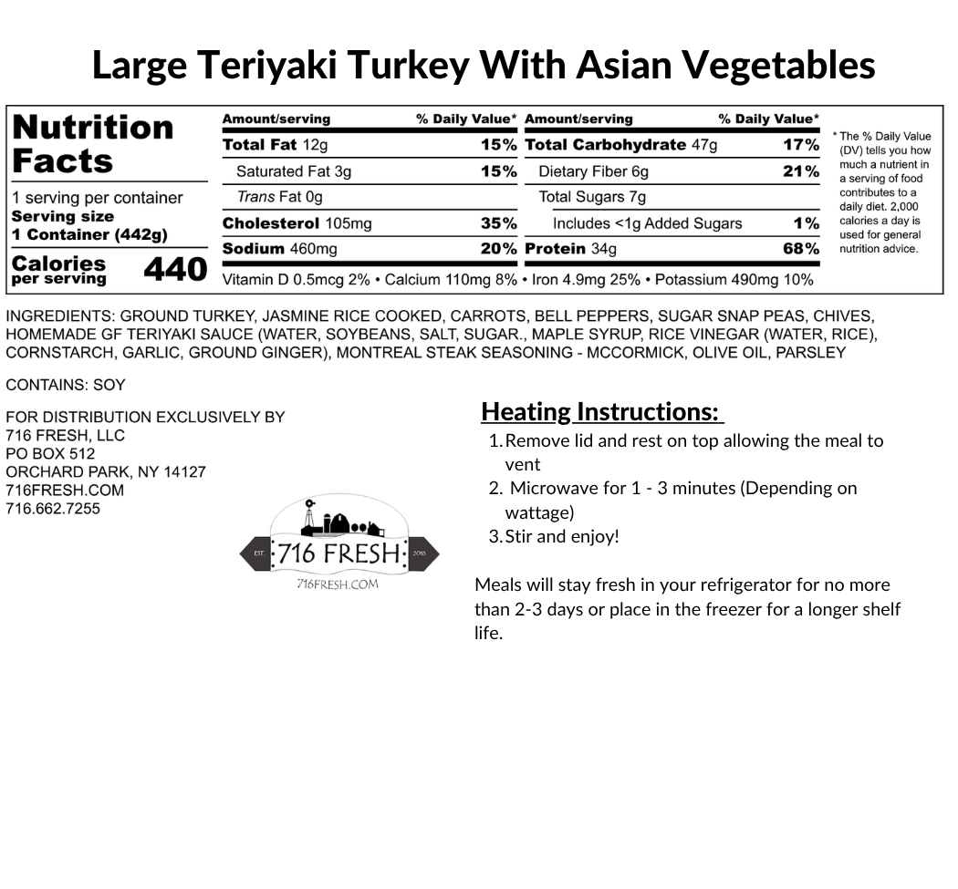 Large Teriyaki Turkey With Asian Vegetables, GF, DF