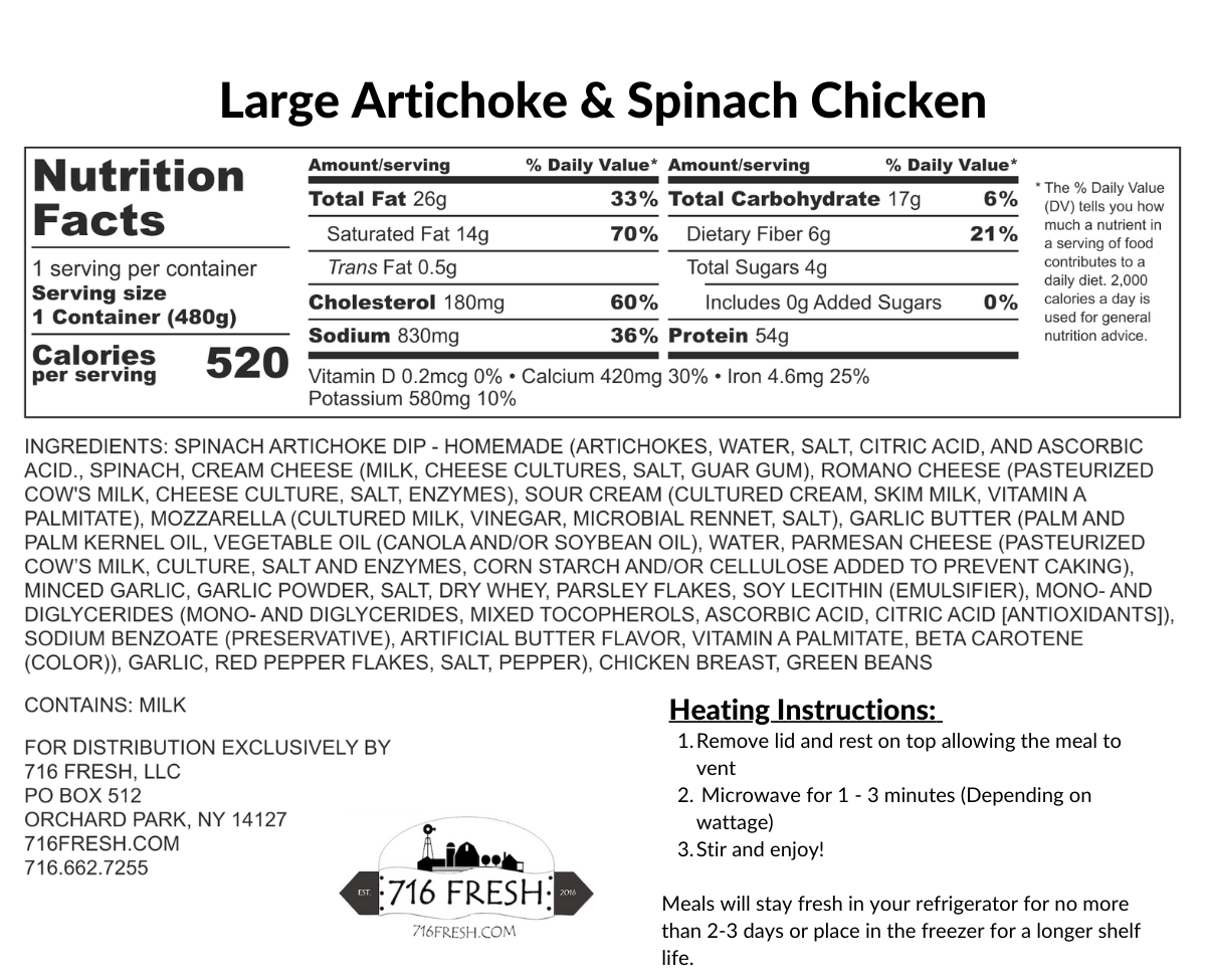 Large Low Carb Artichoke & Spinach Chicken, GF