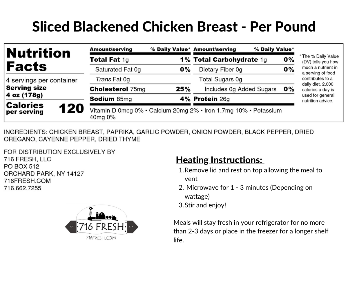Sliced Blackened Chicken Breast- Per Pound, DF,GF