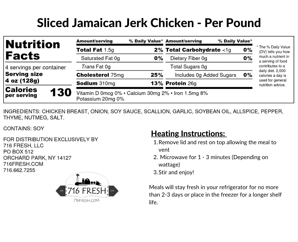 Sliced Jamaican Jerk Chicken Breast- Per Pound, DF,GF