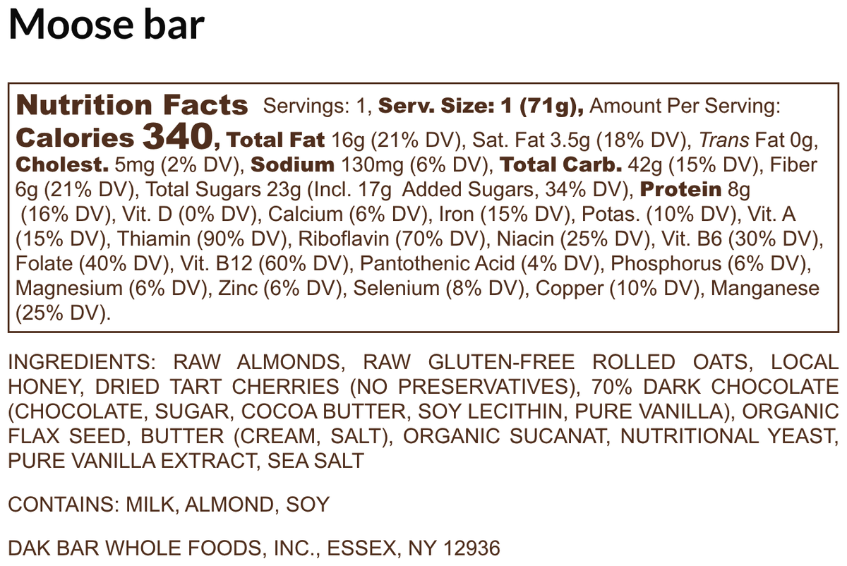 X-TRA Moose Bar - Dark Chocolate, Almonds & Cherries Snack Bar