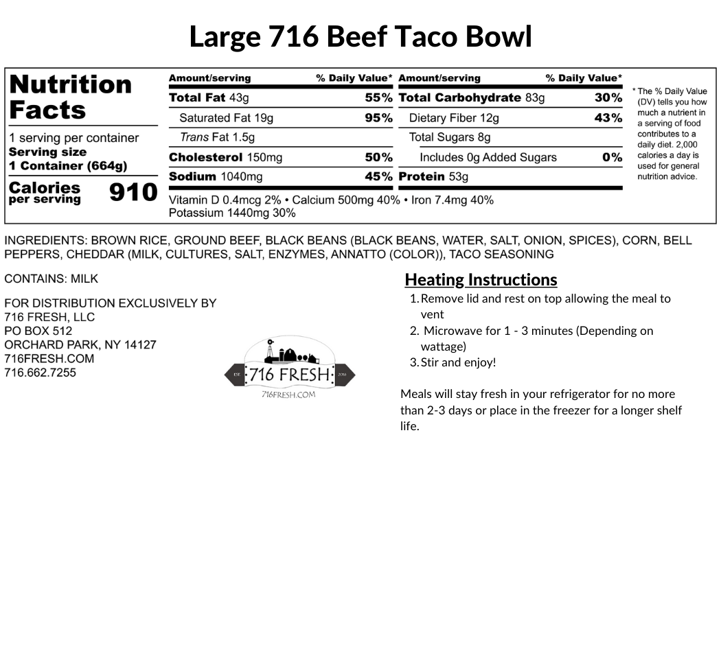 Large Beef Taco Bowl, GF