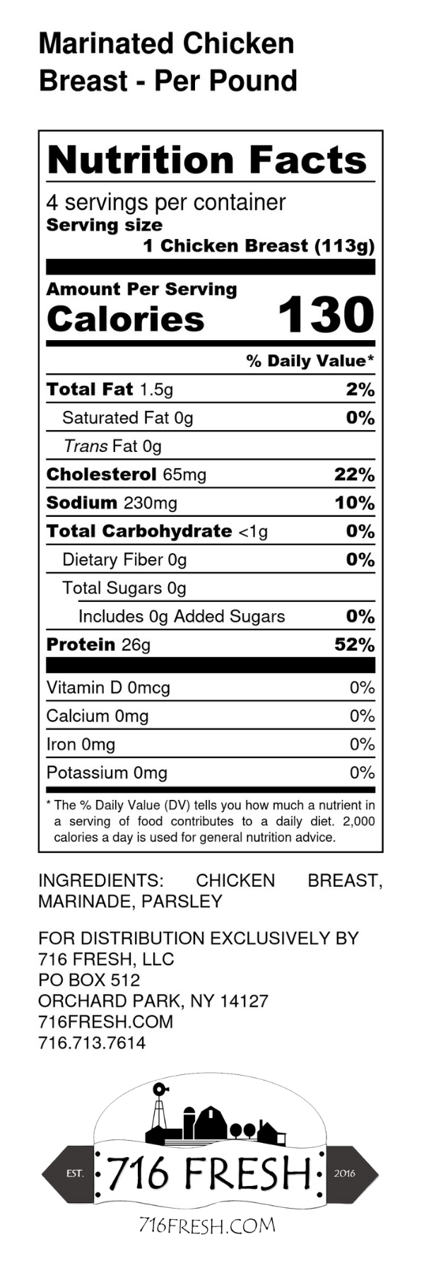 Marinated Chicken Breast - Per Pound Nutrition Facts