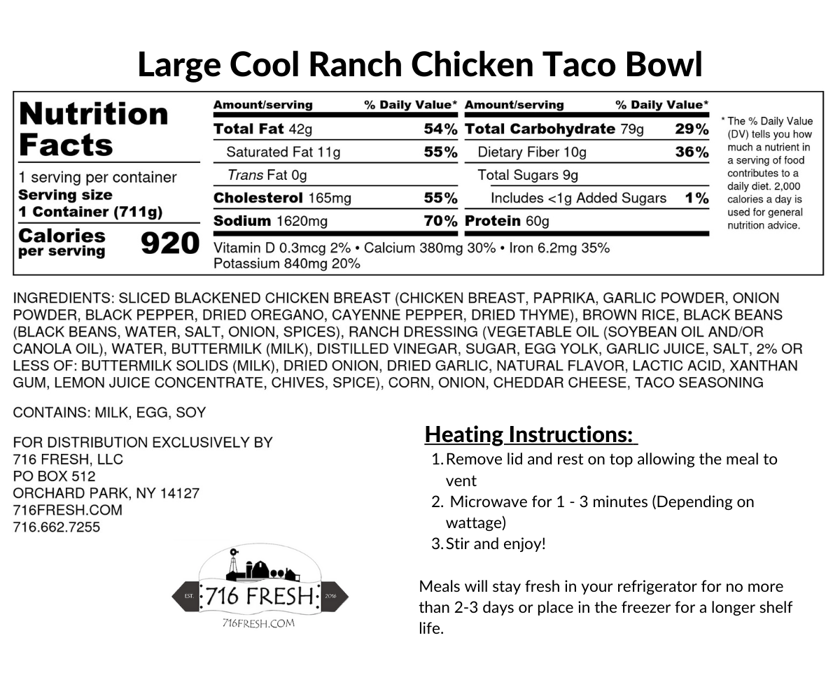 Large Cool Ranch Chicken Taco Bowl, GF