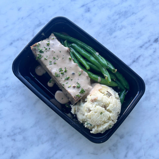 Beef Meatloaf with Peppercorn Gravy, GF