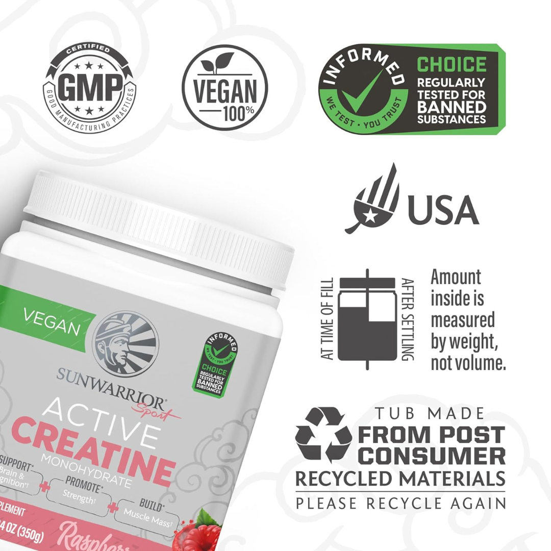 X- TRA Raspberry Active Creatine Drink Powder- Vegan, Soy-Free