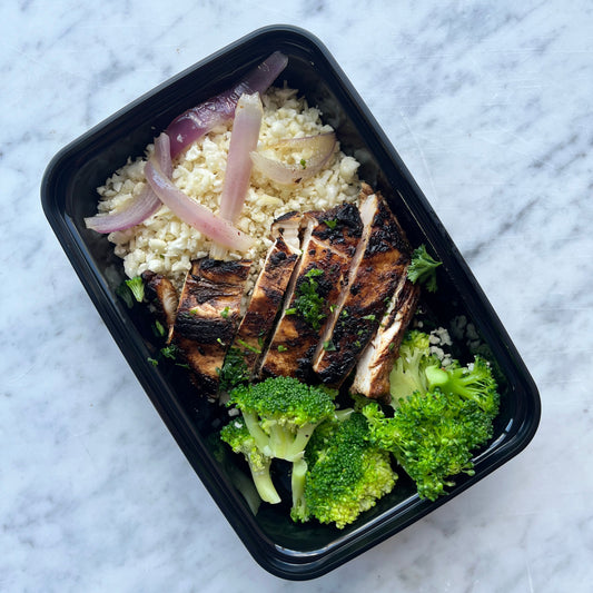 Balsamic Chicken With Roasted Broccoli & Cauliflower Rice, GF,DF