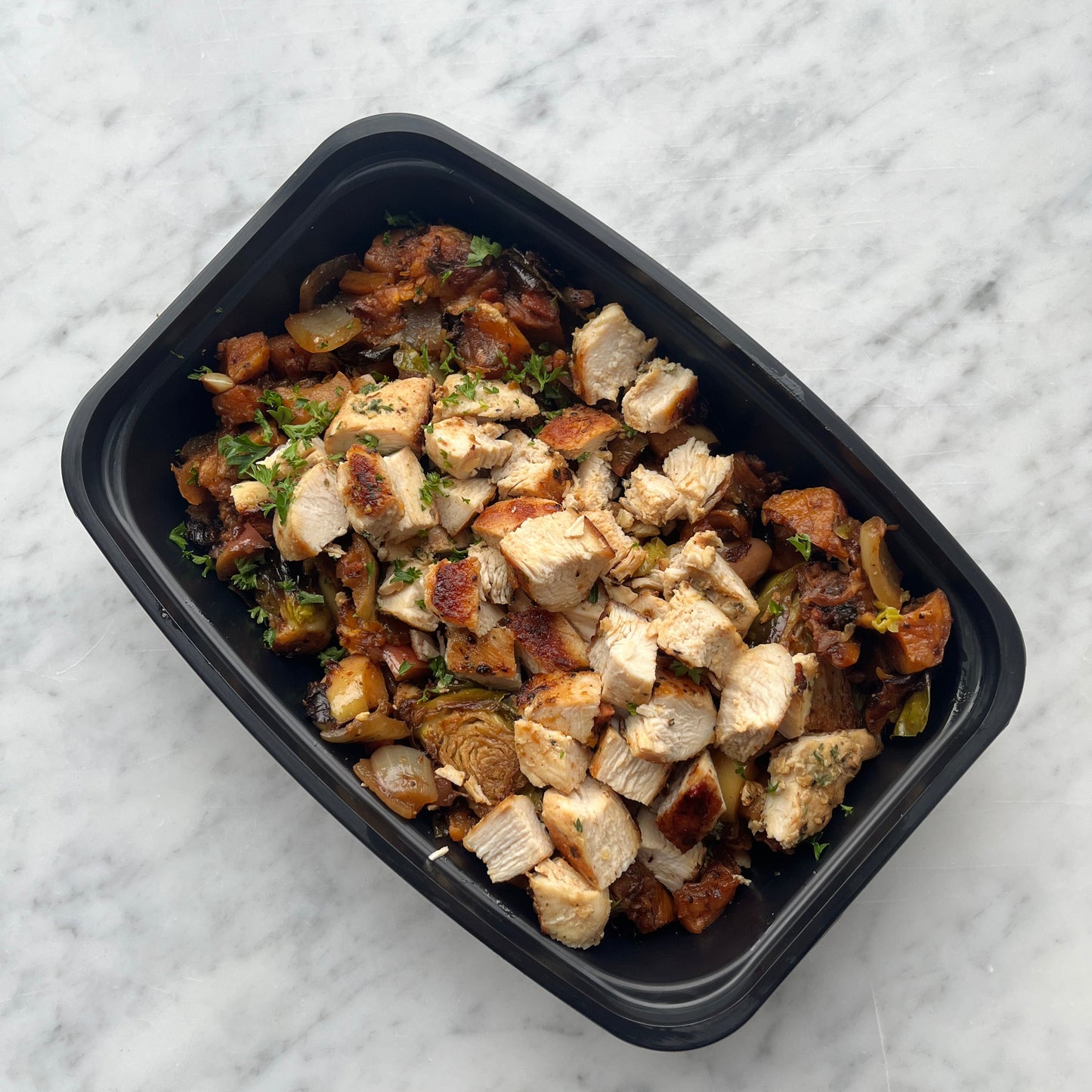 Chicken, Apple, Sweet Potato and Brussel Sprout Skillet, GF, DF