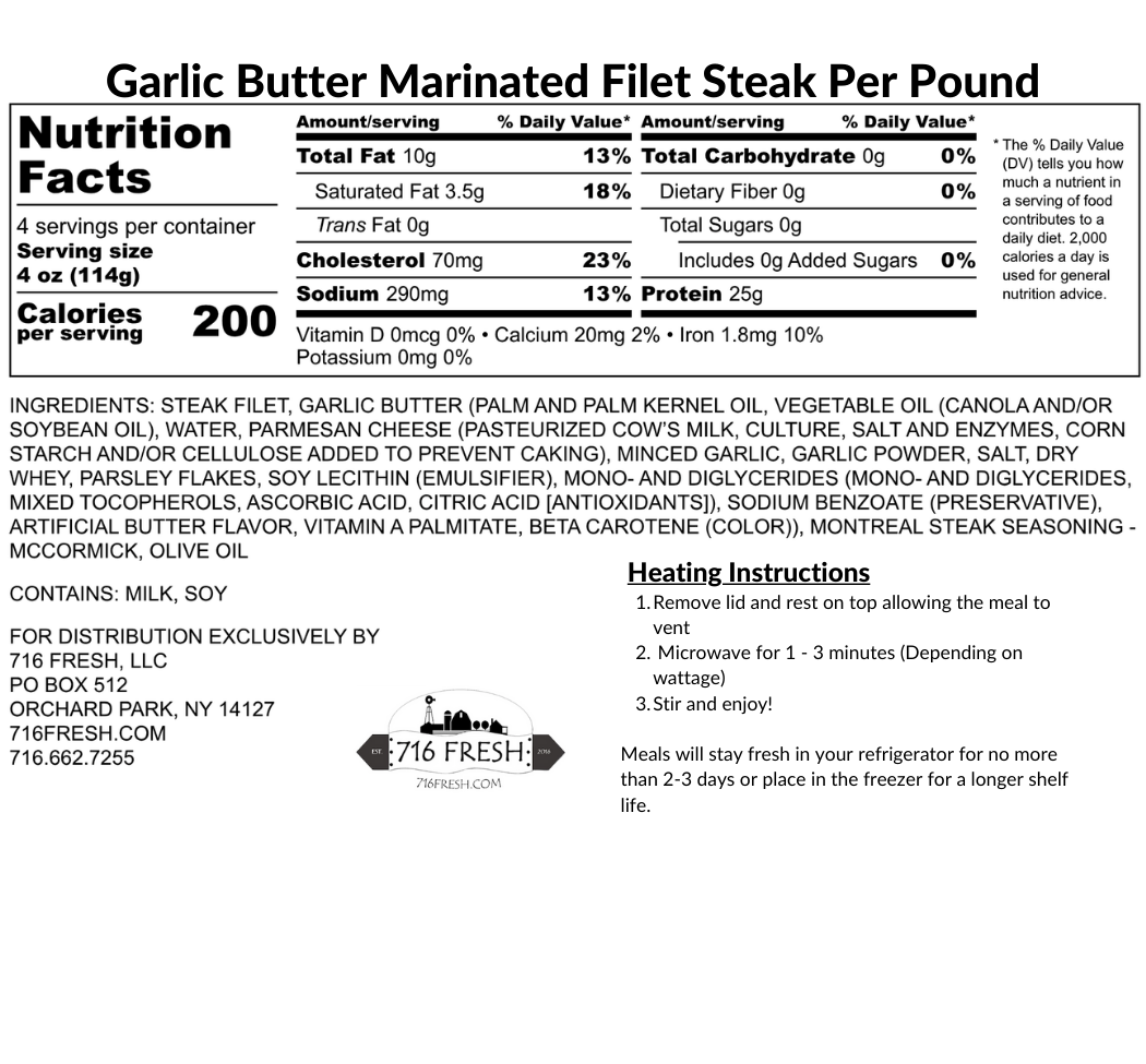 Garlic Butter Marinated Filet Mignon GF- Per Pound