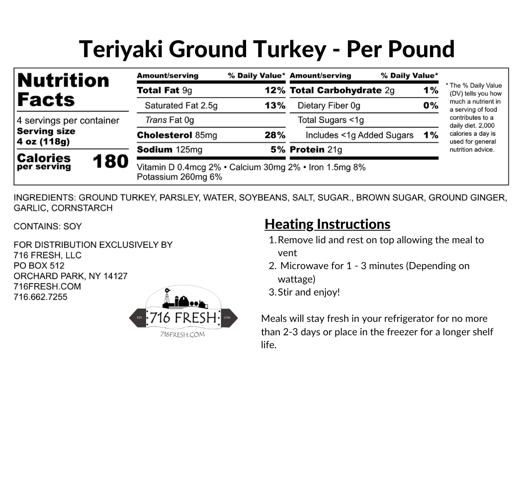 Teriyaki Ground Turkey - Per Pound, GF, DF, K