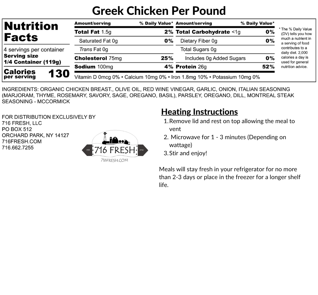 Greek Chicken- Per Pound, GF, DF, K