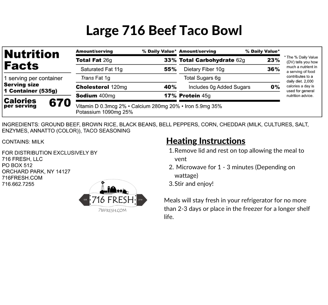 Large Beef Taco Bowl, GF
