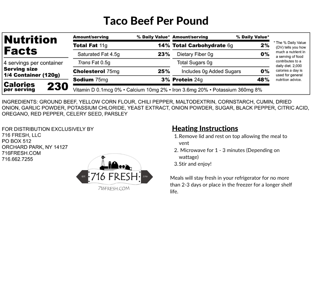 Taco Beef Per Pound, GF, DF, K
