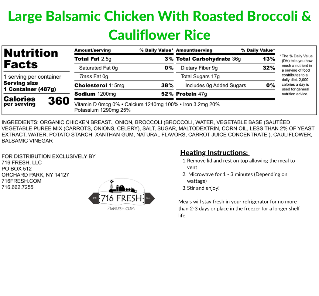 Large Balsamic Chicken With Roasted Broccoli & Cauliflower Rice, GF,DF