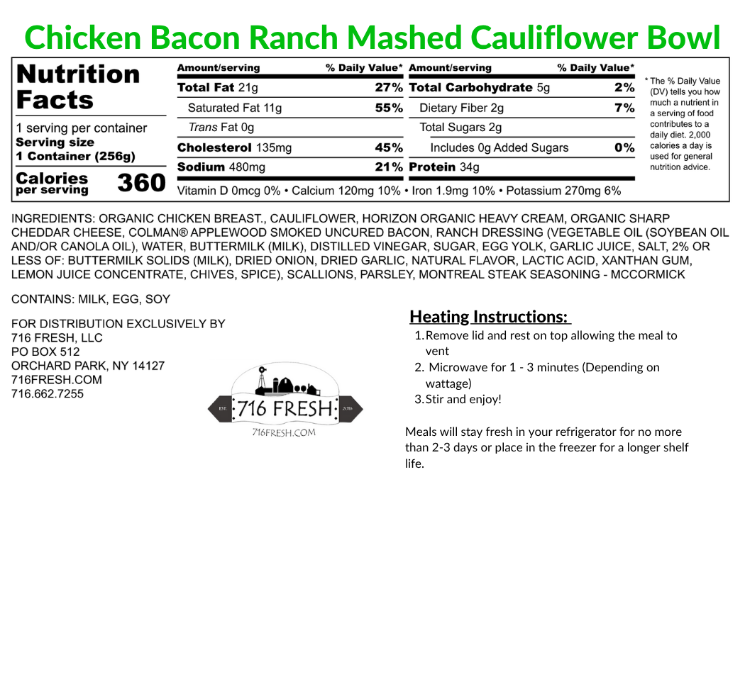 Chicken Bacon Ranch Mashed Cauliflower Bowl, GF