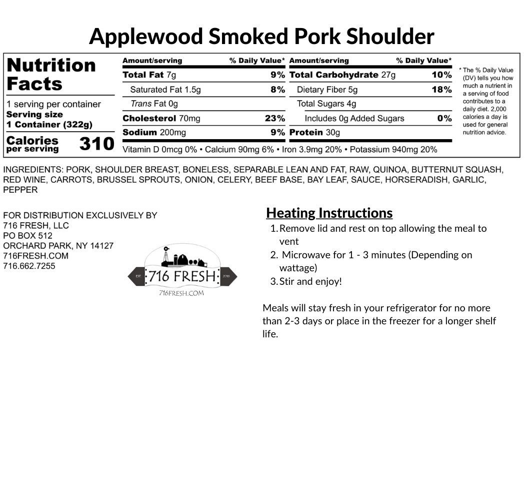 Applewood Smoked Pork Shoulder, GF, DF