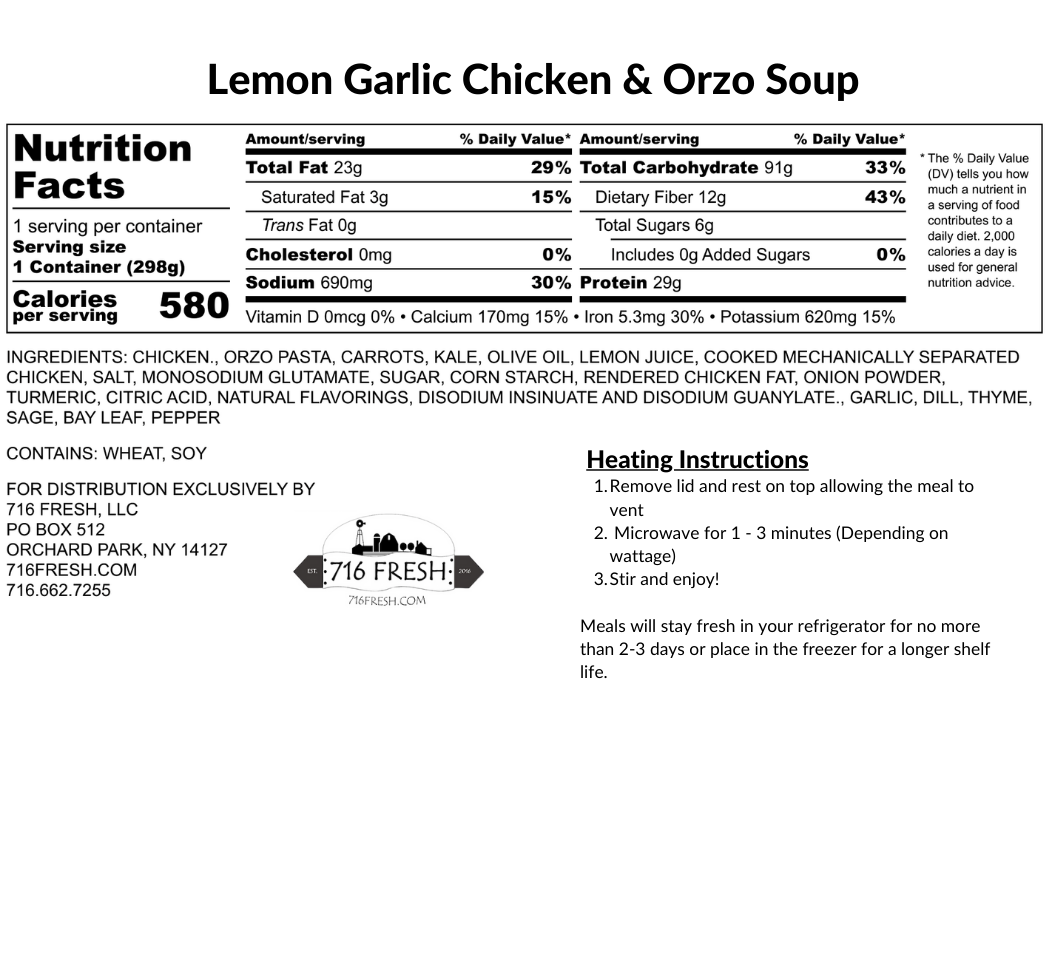 Lemon Garlic Chicken and Orzo Soup, DF