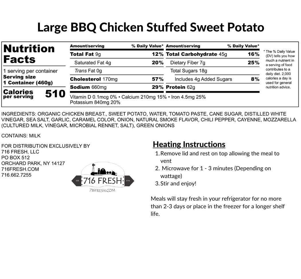Large BBQ Chicken Stuffed Sweet Potato, GF