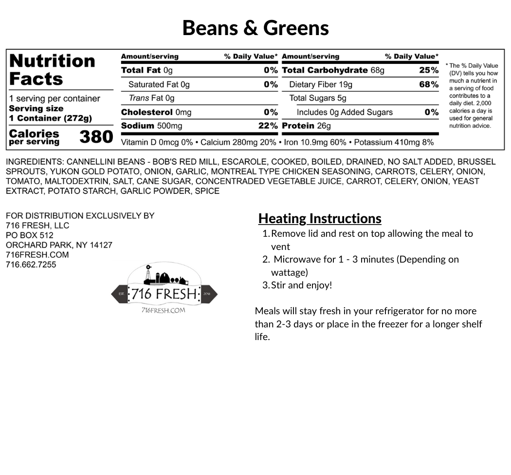 Beans & Greens, GF, DF, V, VG