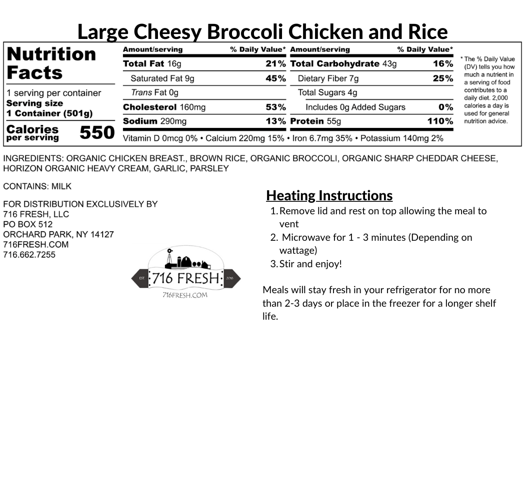 Large Cheesy Broccoli Chicken and Rice, GF