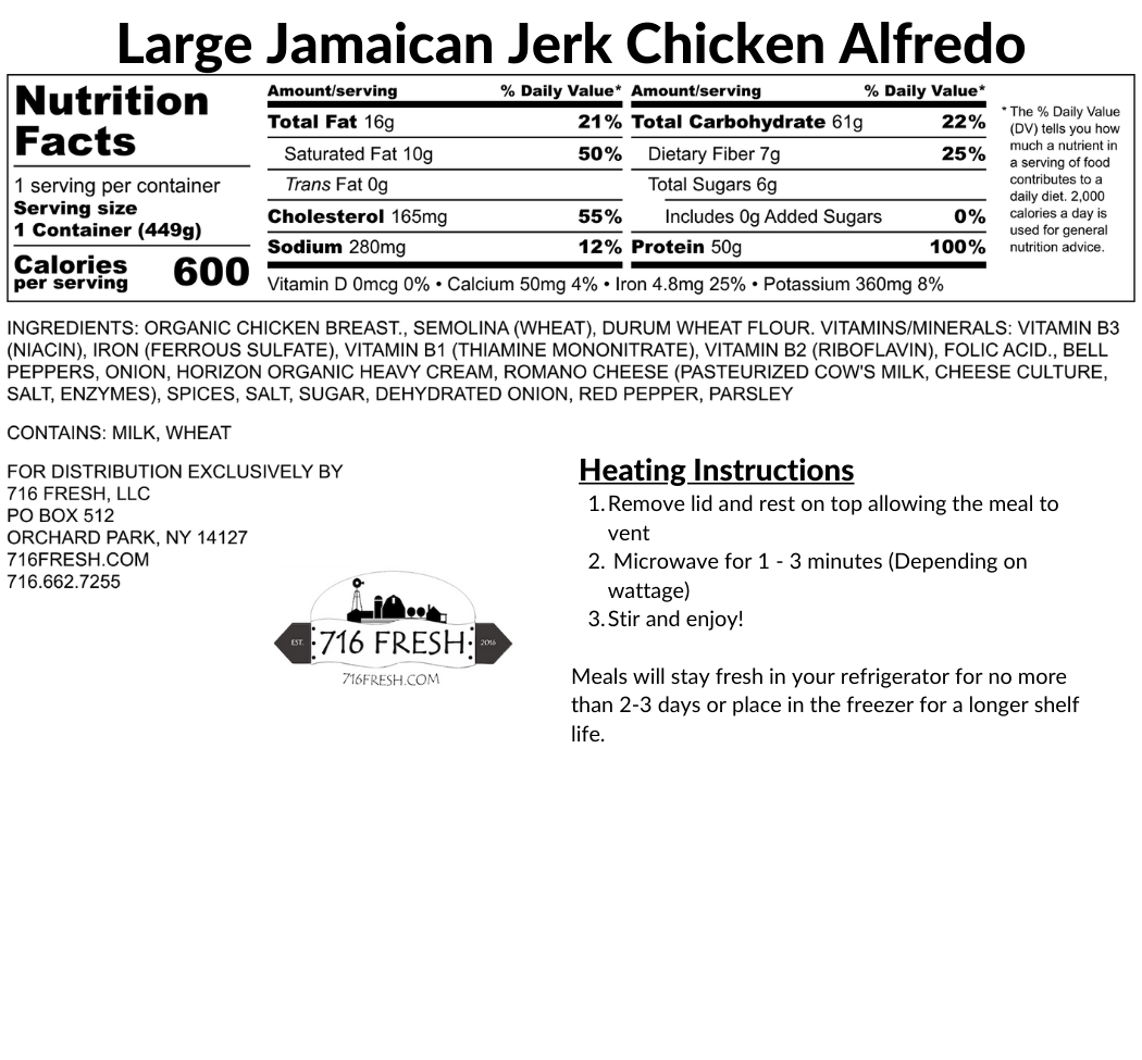 Large Jamaican Jerk Chicken Alfredo