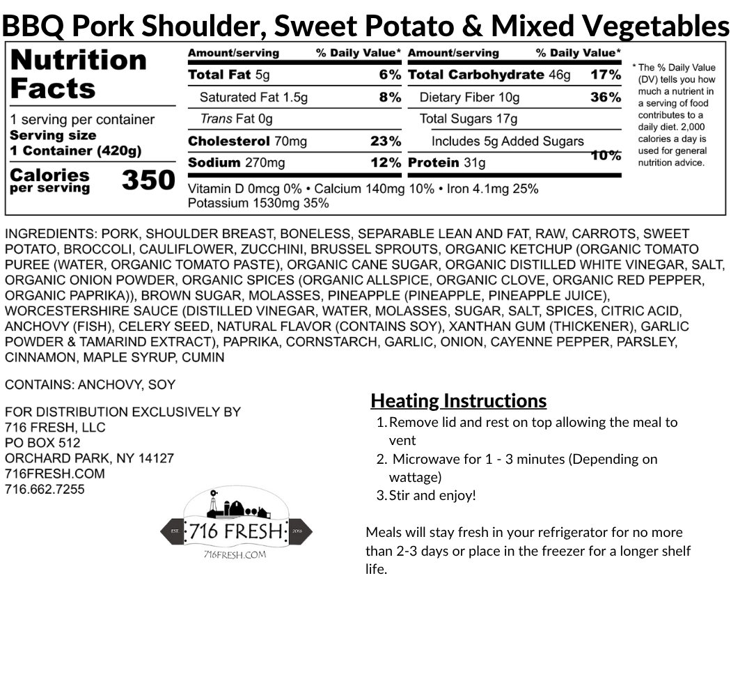 BBQ Pork Shoulder, Sweet Potato & Mixed Vegetables, GF, DF