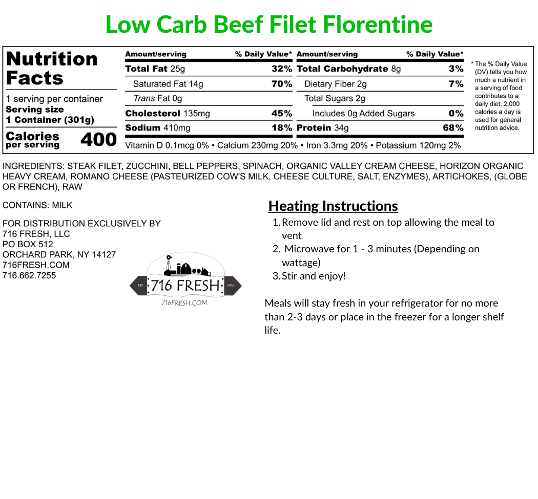 Low Carb Beef Filet Florentine, GF